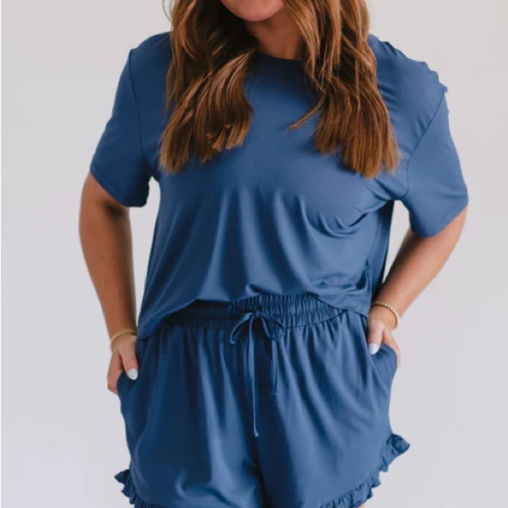 Women's Ruffle Short Set in Insignia Blue